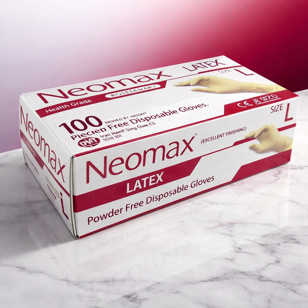 دستکش لاتکس بدون پودر نئومکس حریر (Neomax Powder Free Examination Gloves) | شرکت: Iran Harir | دنتالاین دستکش لاتکس بدون پودر نئومکس حریر (Neomax Powder Free Examination Gloves) | شرکت: Iran Harir | دنتالاین